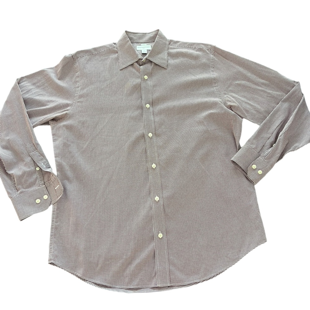 Banana Republic Houndstooth Burgundy White Long Sleeve‎ Dress Shirt Size Medium